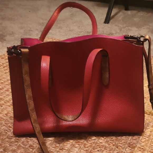 Coach Pink and Tan Tote Bag with Structured Design - Picture 6 of 12